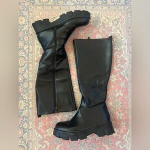 Nasty Gal Black Knee High Cleated Boots